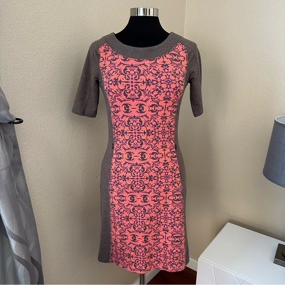 Title Nine Brown Orange Floral Panel Comfort Soft Zip Pockets Golf Midi Dress - Picture 1 of 11